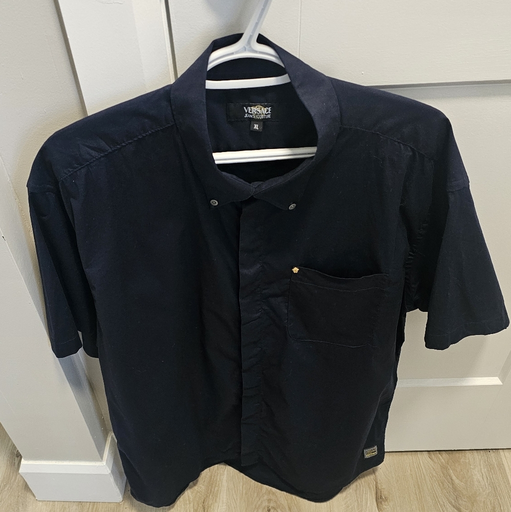 Versace Navy Blue Short Sleeve Shirt